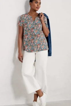Seasalt Cornwall Tops<Waterflow Short Sleeve Top Companion Border Light Squid