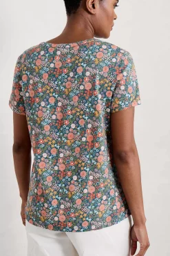 Seasalt Cornwall Tops<Waterflow Short Sleeve Top Companion Border Light Squid