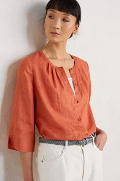 Seasalt Cornwall Tops<Wild Fennel Button Through Linen Top Papaya