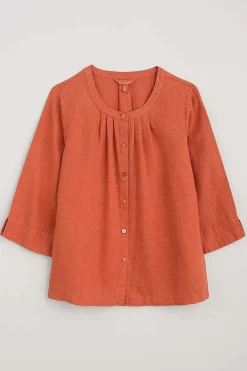Seasalt Cornwall Tops<Wild Fennel Button Through Linen Top Papaya