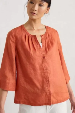 Seasalt Cornwall Tops<Wild Fennel Button Through Linen Top Papaya