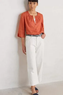 Seasalt Cornwall Tops<Wild Fennel Button Through Linen Top Papaya