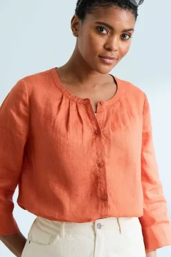 Seasalt Cornwall Tops<Wild Fennel Button Through Linen Top Papaya