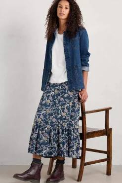 Seasalt Cornwall Skirts<Wildflower Field Tiered Midi Skirt Printed Plant Squall