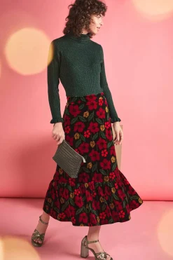 Seasalt Cornwall Skirts<Wildflower Tiered Velvet Maxi Skirt Collaged Rose Onyx Carmine