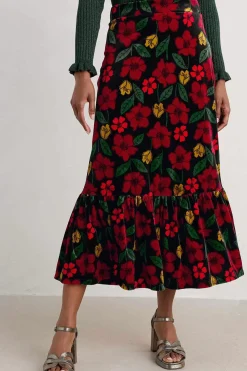 Seasalt Cornwall Skirts<Wildflower Tiered Velvet Maxi Skirt Collaged Rose Onyx Carmine