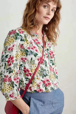 Seasalt Cornwall Tops<Willow Path 3/4 Sleeve Printed Shirt Painterly Field Chalk