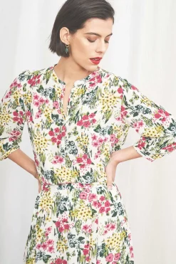 Seasalt Cornwall Tops<Willow Path 3/4 Sleeve Printed Shirt Painterly Field Chalk